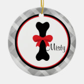 Grey Gingham Large Black Dog Bone Ornament (Voorkant)