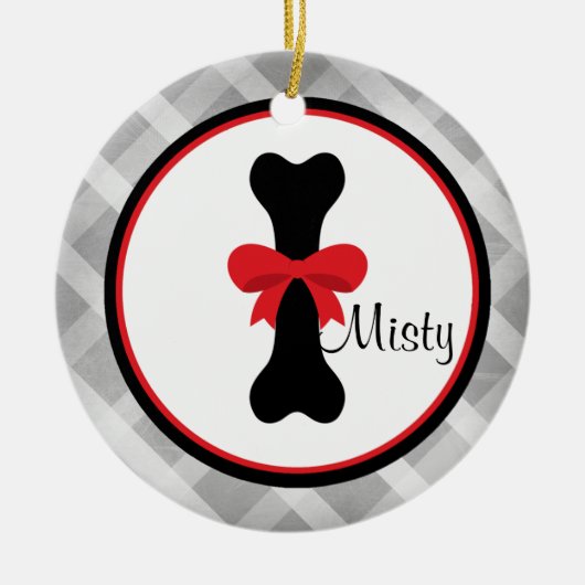 Grey Gingham Large Black Dog Bone Ornament (Voorkant)