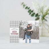Grey Gingham MERRY CHRISTMAS 2 foto's Feestdagenkaart (Staand voorkant)