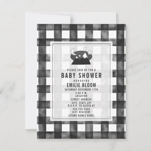 Grey Gingham Night Sky Baby shower Kaart (Voorkant)