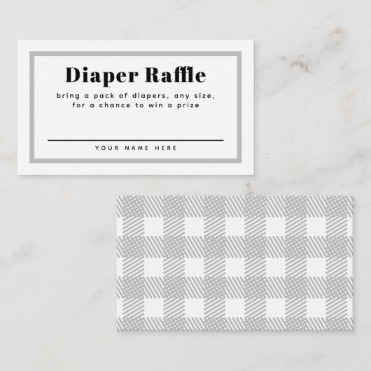 Grey Gingham Plaid Baby shower Luier Raffle Informatiekaartje (Voorkant / Achterkant)