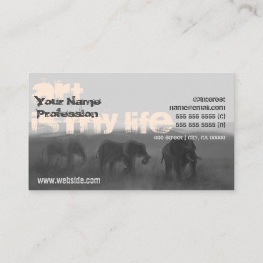 Grey Giraffe Elefant Afbeelding Moderne Kunstenaar Visitekaartje (Achterkant)