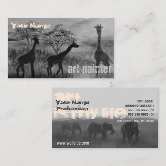 Grey Giraffe Elefant Afbeelding Moderne Kunstenaar Visitekaartje (Voorkant / Achterkant)