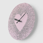 Grey Glitter Canvas Art with Pink Heart Grote Klok (Hoek)