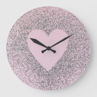 Grey Glitter Canvas Art with Pink Heart Grote Klok