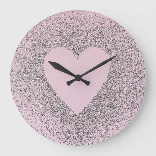 Grey Glitter Canvas Art with Pink Heart Grote Klok (Voorkant)
