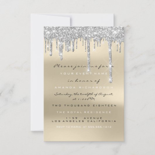 Grey Glitter Drips Silver Ivory Bridal Sweet 16th Kaart (Voorkant)