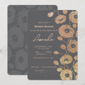 Grey Glitter-Like Poppy Flower Invitation Kaart (Voorkant / Achterkant)