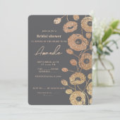 Grey Glitter-Like Poppy Flower Invitation Kaart (Staand voorkant)
