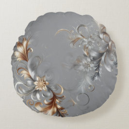 Grey, Gold and Silver Luxe Round Pillow Rond Kussen