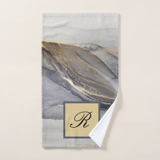 Grey Gold Black Marble  Elegant Monogram Bad Handdoek (Handdoek)