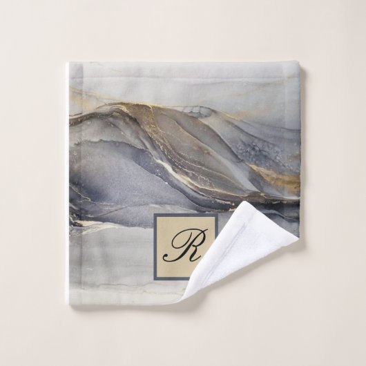 Grey Gold Black Marble  Elegant Monogram Bad Handdoek (Wasdoekje)