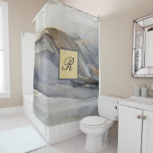 Grey Gold Black Marble  Elegant Monogram Douchegordijn (In situ)