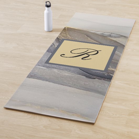 Grey Gold Black Marble Elegant Monogram Yogamat (In situ)