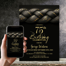 Grey Gold Braid 75th Birthday Party Kaart