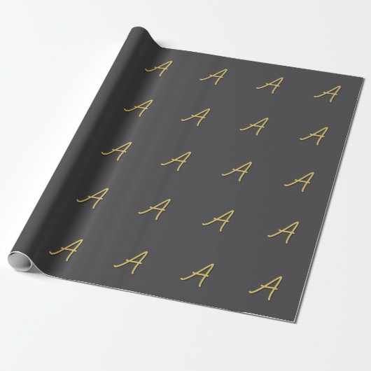 Grey Gold Color Monogram Professional Cadeaupapier (Uitgerold)