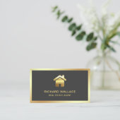Grey Gold Foil Home Logo Vastgoedmakelaar Visitekaartje (Staand voorkant)