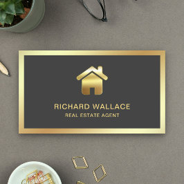 Grey Gold Foil Home Logo Vastgoedmakelaar Visitekaartje