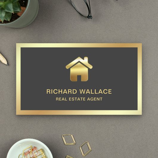 Grey Gold Foil Home Logo Vastgoedmakelaar Visitekaartje