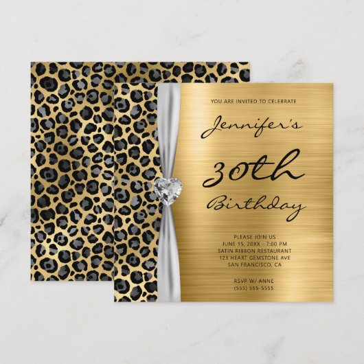 Grey Gold Leopard Folie Gem Ribbon 30e verjaardag Kaart (Voorkant / Achterkant)