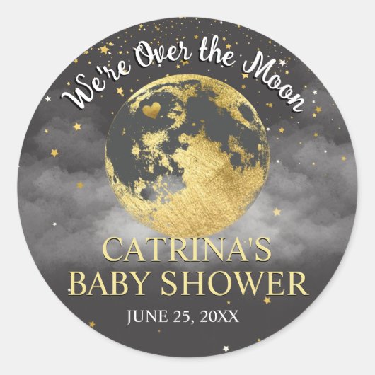 Grey Gold Over the Moon Baby shower Sticker (Voorkant)