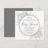 Grey & Gold Peony Modern Floral Toile Baby shower Kaart (Voorkant / Achterkant)