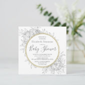 Grey & Gold Peony Modern Floral Toile Baby shower Kaart (Staand voorkant)