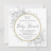 Grey & Gold Peony Modern Floral Toile Baby shower Kaart (Voorkant)