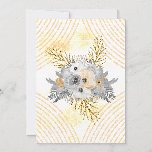 Grey Gold Sepia Floral Bouquet Birthday Party Kaart (Achterkant)