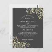 Grey Gold Wedding Invitation RSVP L Website Briefkaart (Voorkant / Achterkant)