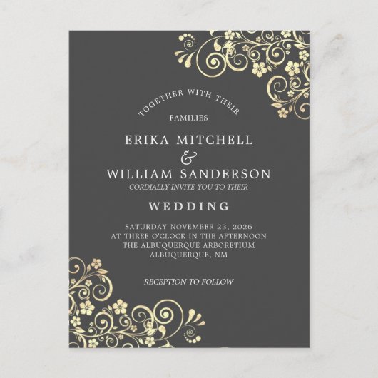 Grey Gold Wedding Invitation RSVP L Website Briefkaart (Voorkant)