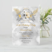 Grey Gold Yellow Floral Bouquet Birthday Party Kaart (Staand voorkant)