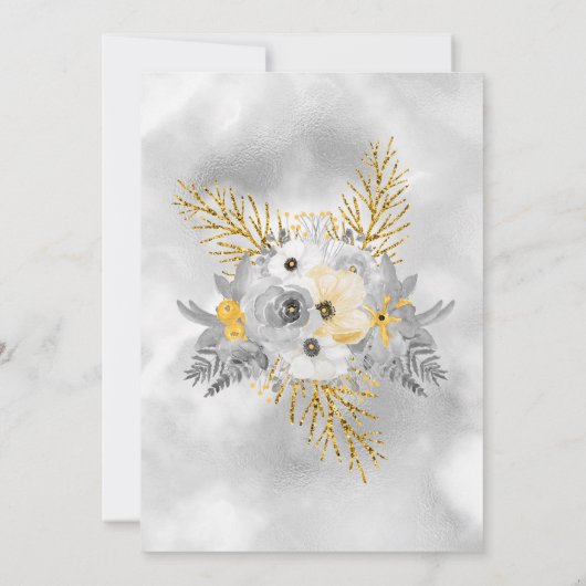 Grey Gold Yellow Floral Bouquet Birthday Party Kaart (Achterkant)