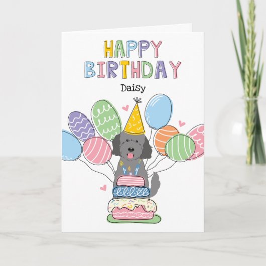Grey Goldendoodle Dog Happy Birthday Kaart (Voorkant)