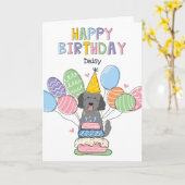 Grey Goldendoodle Dog Happy Birthday Kaart (Gele Bloem)