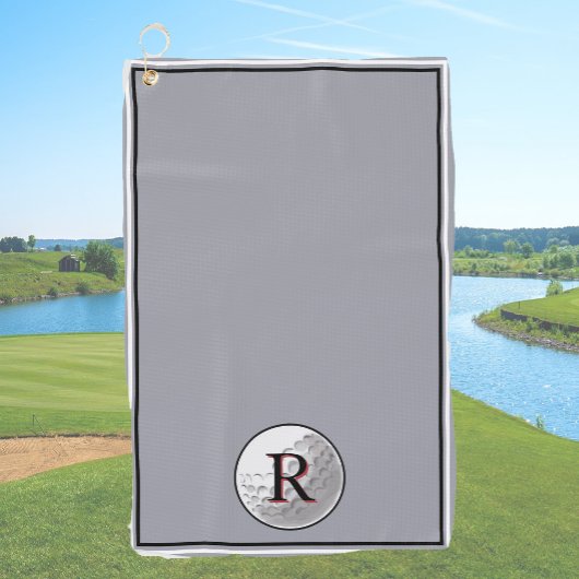 Grey golf ball monogrammed initial custom mens golfhanddoek