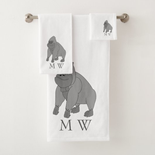 Grey Gorilla Design Monogrammed Bad Handdoek (Insitu)