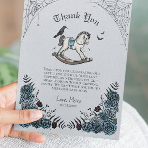 Grey Gothic Rocking Horse Baby shower Bedankkaart