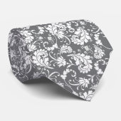 Grey Gray Floral Pattern Custom Necktie Stropdas (Opgerold)