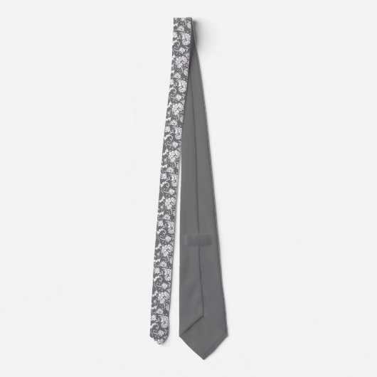 Grey Gray Floral Pattern Custom Necktie Stropdas (Achterkant)