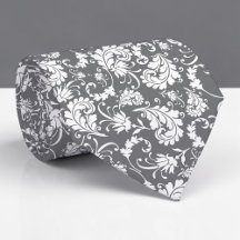 Grey Gray Floral Pattern Custom Necktie