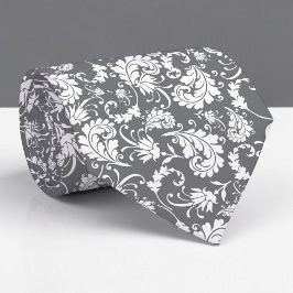 Grey Gray Floral Pattern Custom Necktie Stropdas