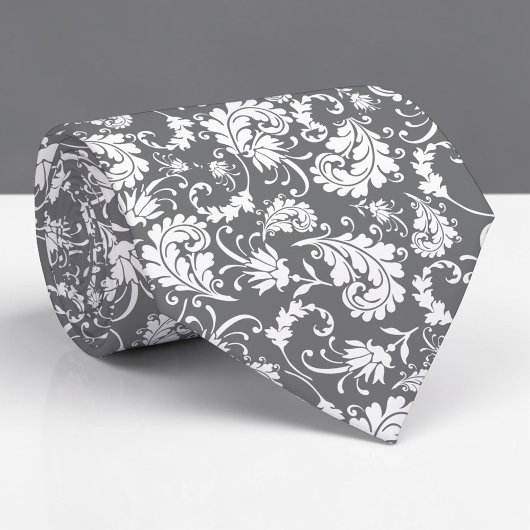 Grey Gray Floral Pattern Custom Necktie Stropdas