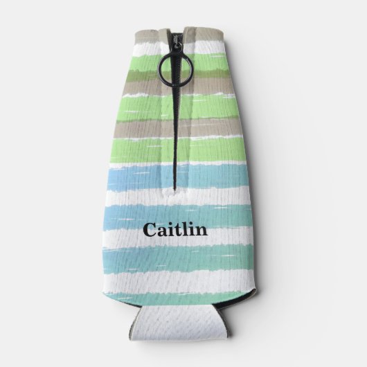 Grey Green Blue Waterverf Stripes Party Name Flesjeskoeler (Achterkant)