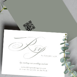Grey Green Calligraphy Trouwwebsite QR CODE RSVP Kaartje