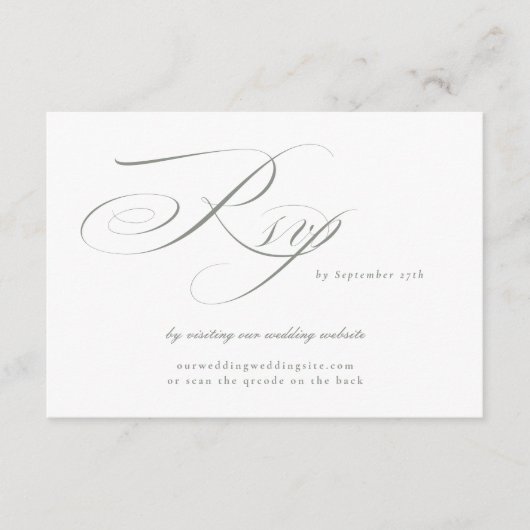 Grey Green Calligraphy Trouwwebsite QR CODE RSVP Kaartje (Voorkant)