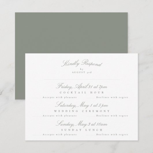 Grey Green Elegant Kalligrafie multi-event RSVP Kaartje (Voorkant / Achterkant)