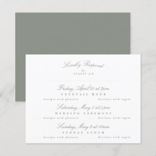 Grey Green Elegant Kalligrafie multi-event RSVP Kaartje