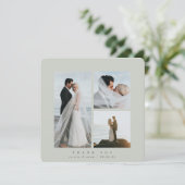 Grey-Green Elegant Square Three Photo Wedding Flat Bedankkaart (Staand voorkant)