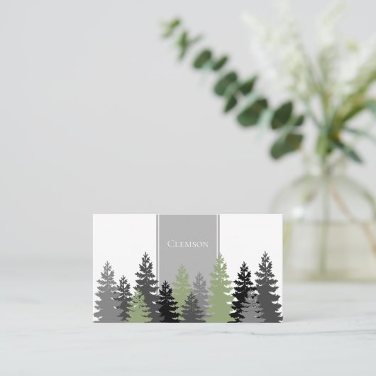 Grey Green Evergreen Trees Elegant Professional Visitekaartje (Staand voorkant)